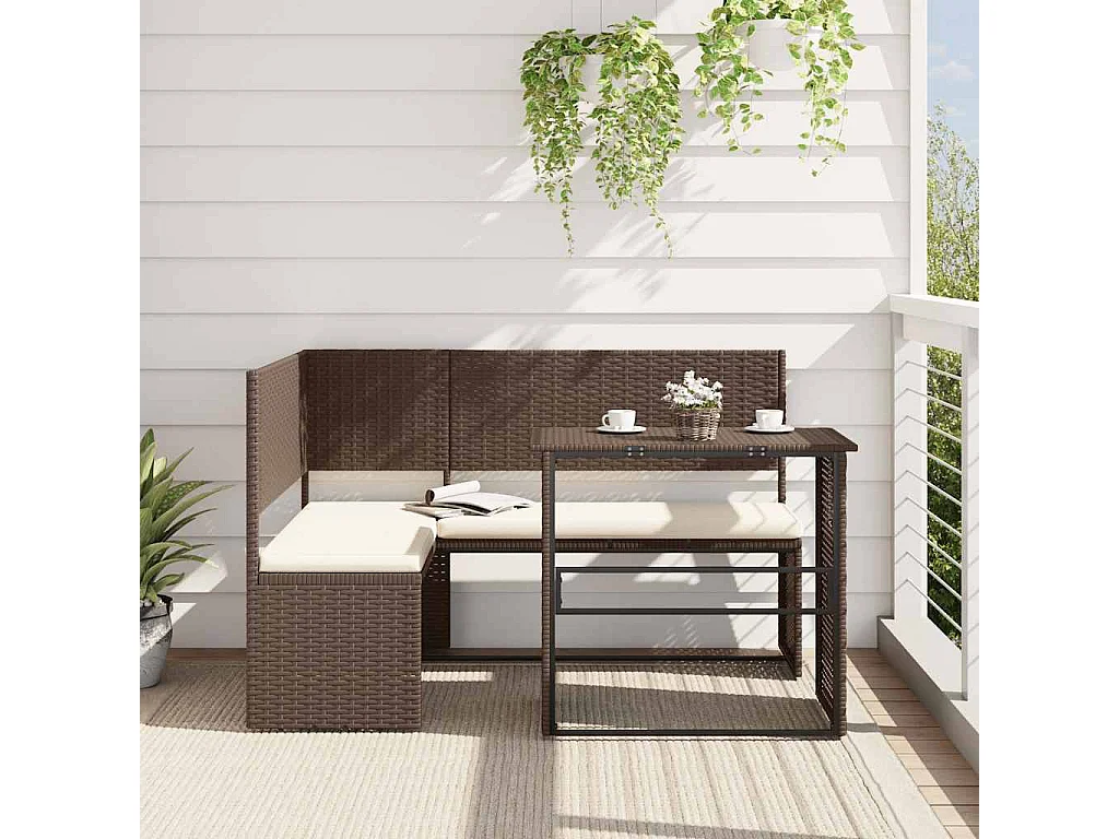 Garden Furniture - Gartensofa in L-Form mit Tisch und Kissen Braun Poly Rattan