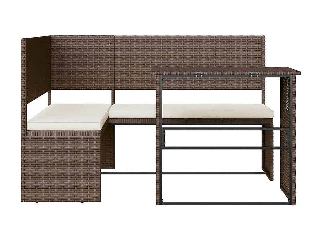 Garden Furniture - Gartensofa in L-Form mit Tisch und Kissen Braun Poly Rattan