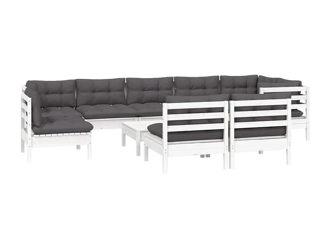 10 pcs conj. lounge de jardim c/ almofadões pinho maciço branco