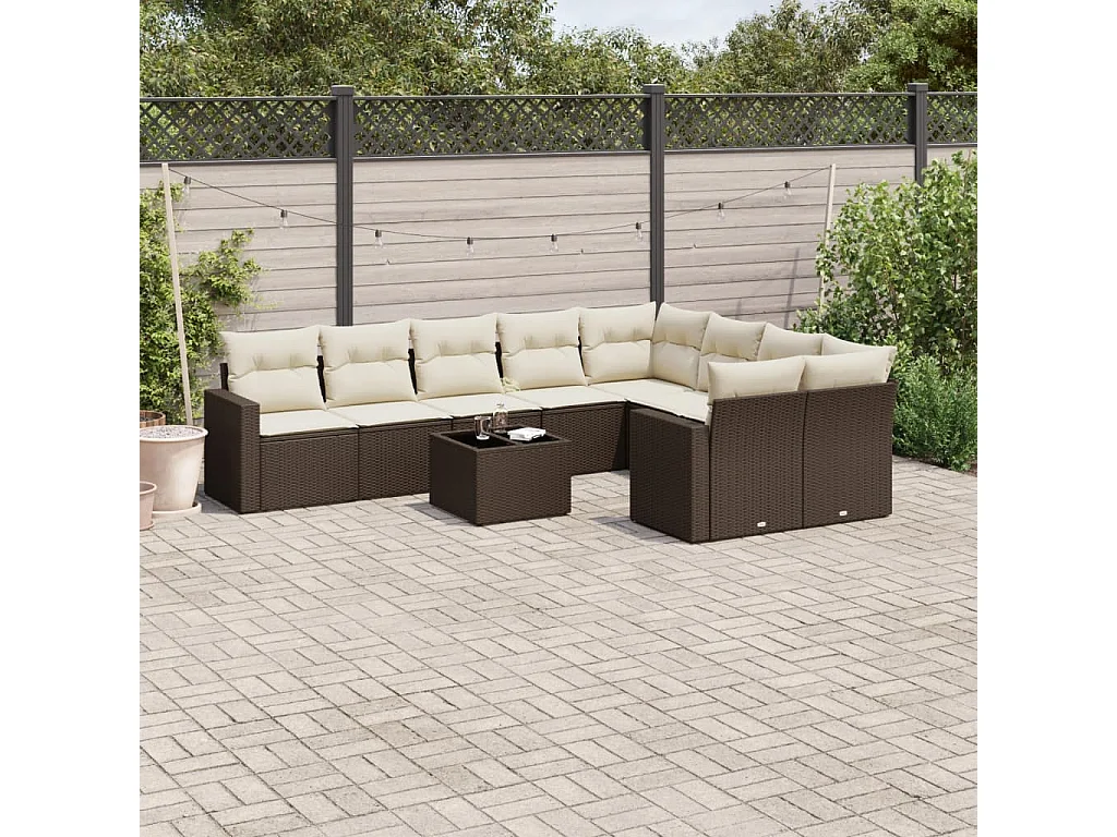 Garden Furniture - Salon de jardin 10 pcs avec coussins marron résine tressée
