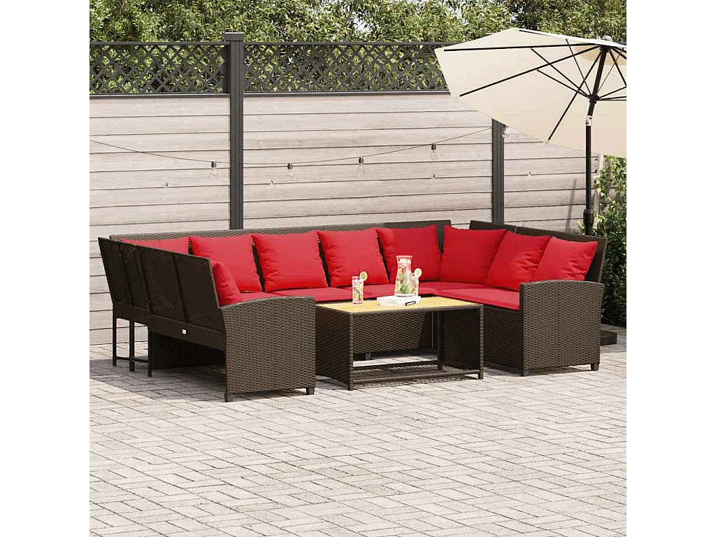 Garden Furniture - Canapé de jardin avec coussins marron résine tressée