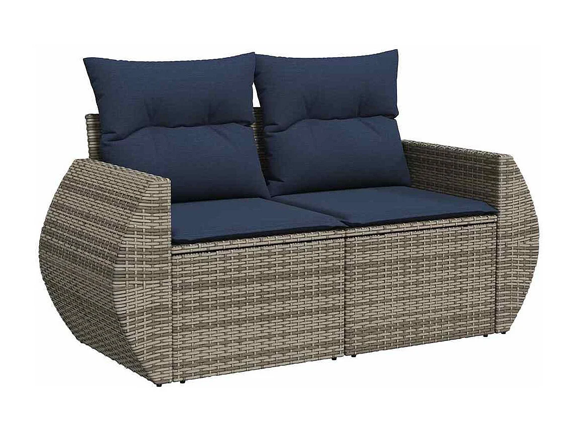 Garden Furniture - 11-tlg. Garten-Sofagarnitur mit Kissen Grau Poly Rattan Akazie