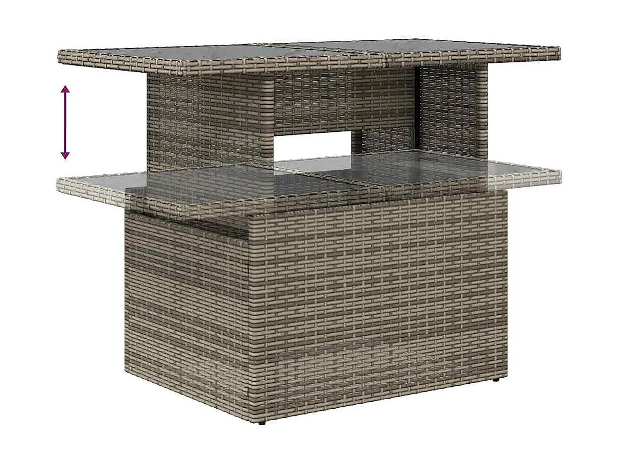 Garden Furniture - 11-tlg. Garten-Sofagarnitur mit Kissen Grau Poly Rattan Akazie