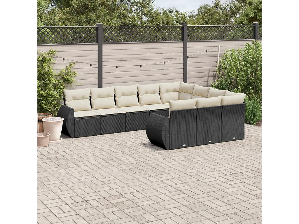Garden Furniture - Set Divani da Giardino 10pz con Cuscini in Polyrattan Nero