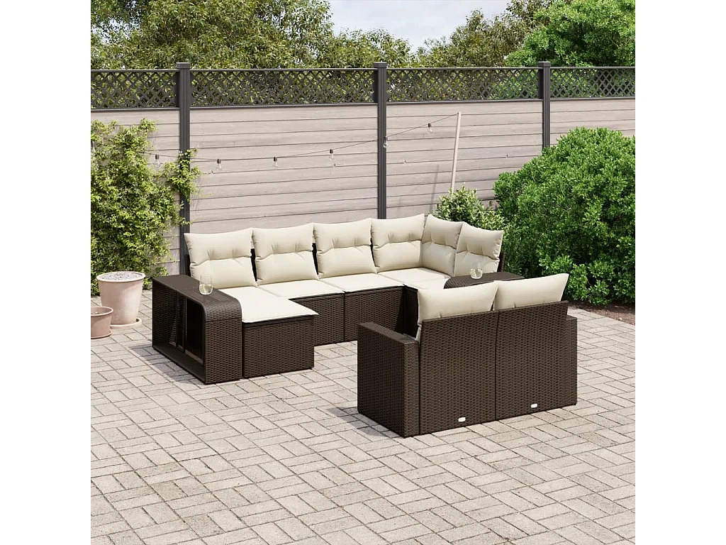 Garden Furniture - Set Divani da Giardino 10pz con Cuscini in Polyrattan Marrone