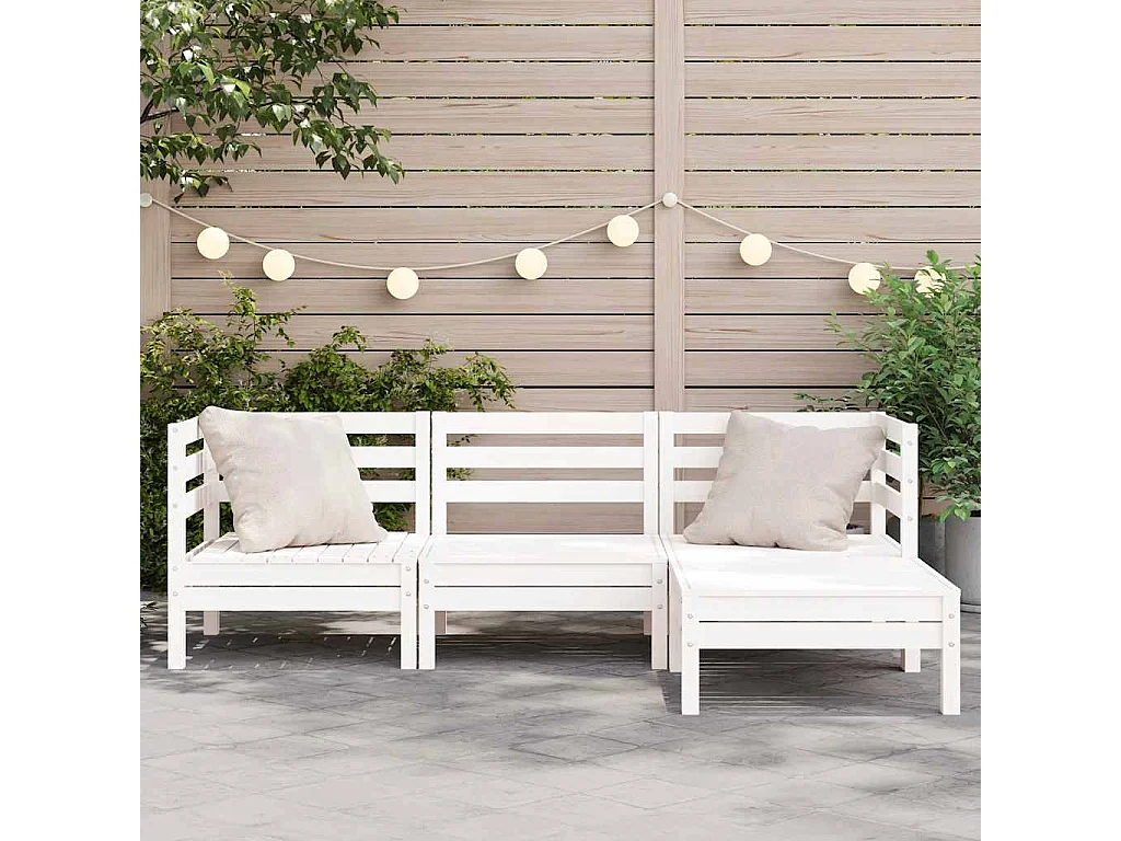 Sofá de 3 lugares p/ jardim c/ apoio de pés pinho maciço branco