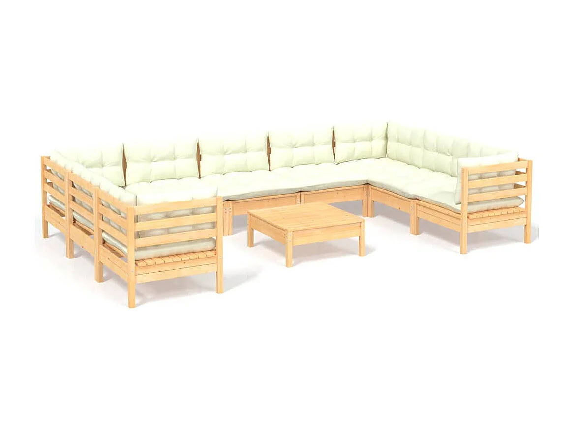 10 pcs conjunto lounge de jardim c/ almofadões cor creme pinho