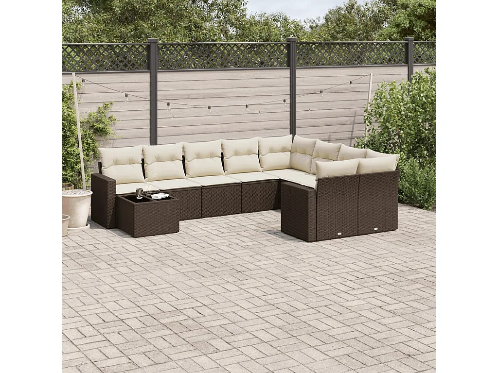 Garden Furniture - Set Divani da Giardino 10pz con Cuscini in Polyrattan Marrone