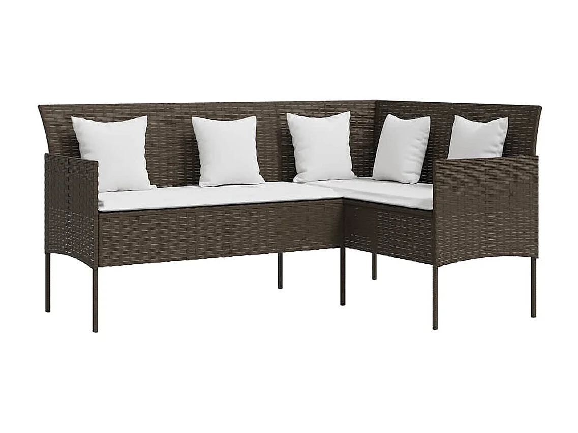 5 pcs conjunto sofás formato L c/ almofadões vime PE castanho
