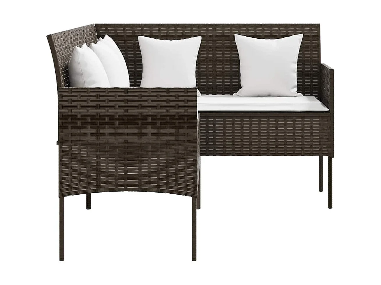 5 pcs conjunto sofás formato L c/ almofadões vime PE castanho