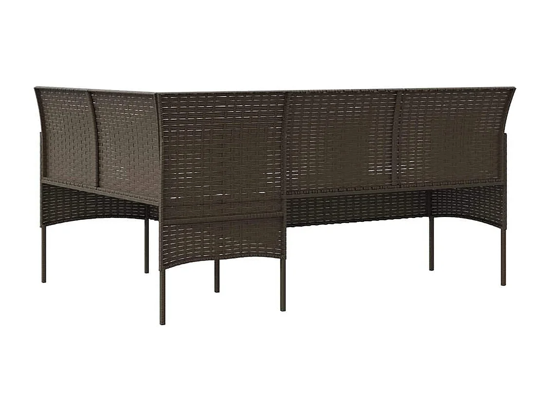 5 pcs conjunto sofás formato L c/ almofadões vime PE castanho