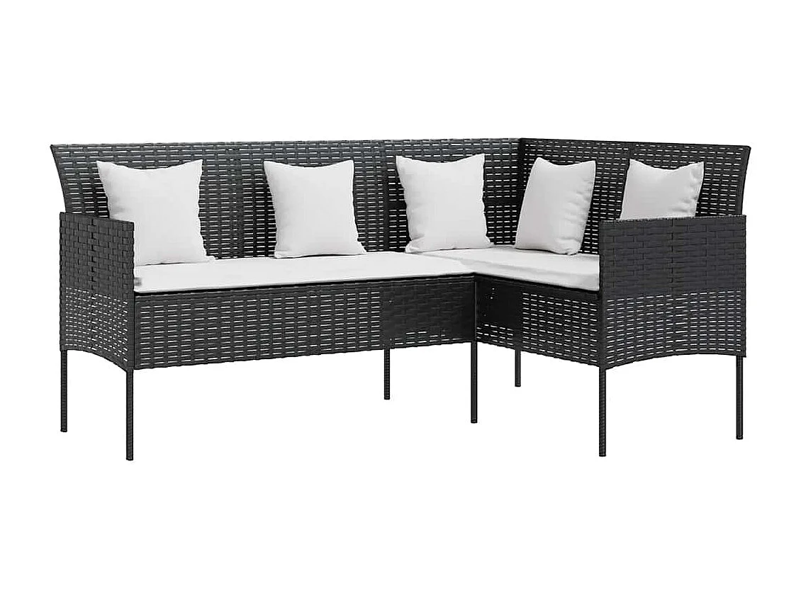 5 pcs conjunto sofás formato L c/ almofadões vime PE preto