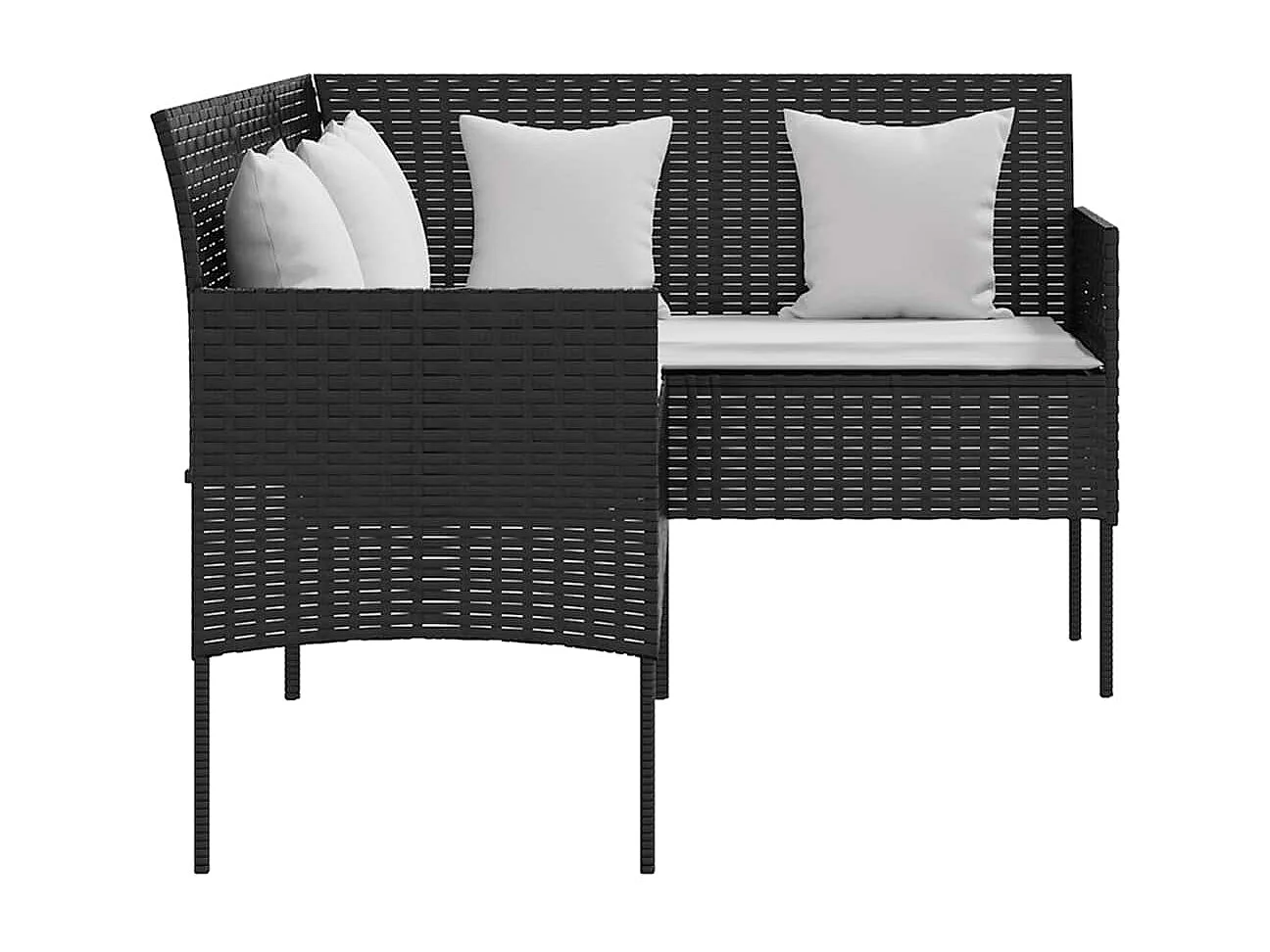 5 pcs conjunto sofás formato L c/ almofadões vime PE preto