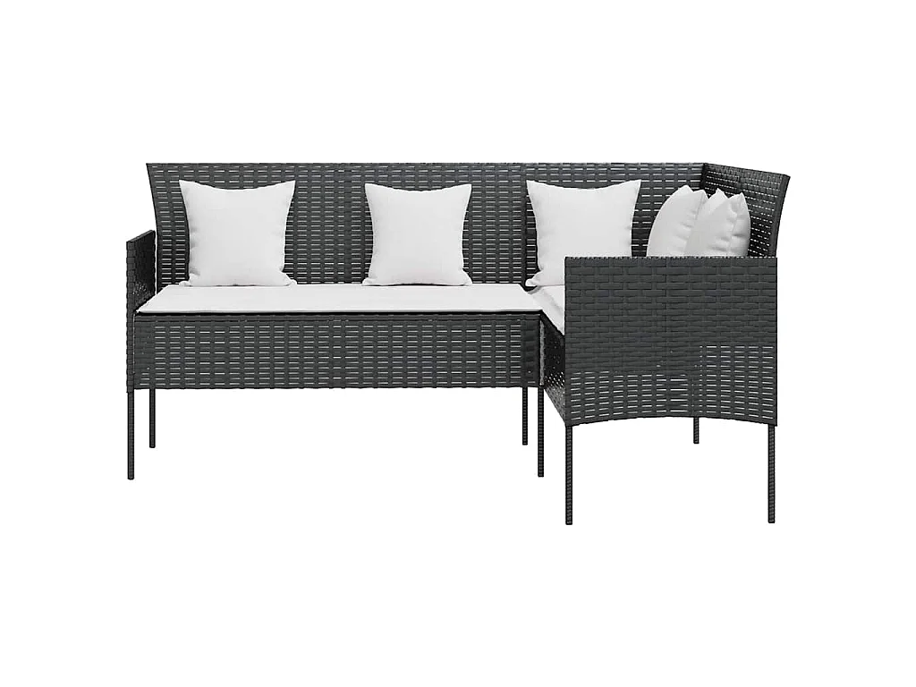5 pcs conjunto sofás formato L c/ almofadões vime PE preto