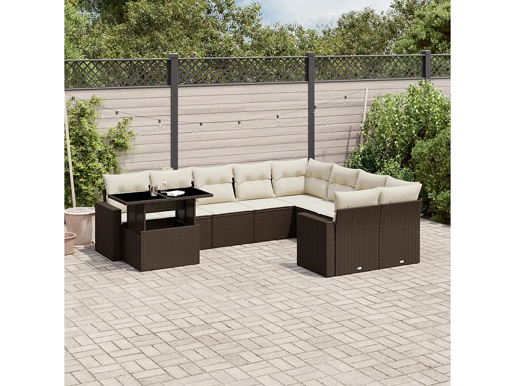 Garden Furniture - Salon de jardin 10 pcs avec coussins marron résine tressée