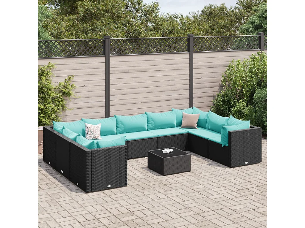 Garden Furniture - Set Salotto da Giardino 10pz con Cuscini in Polyrattan Nero