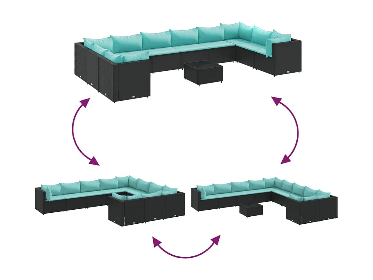 Garden Furniture - Set Salotto da Giardino 10pz con Cuscini in Polyrattan Nero