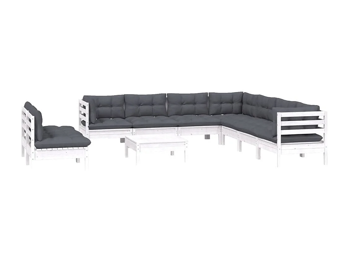 10 pcs conj. lounge de jardim c/ almofadões pinho maciço branco