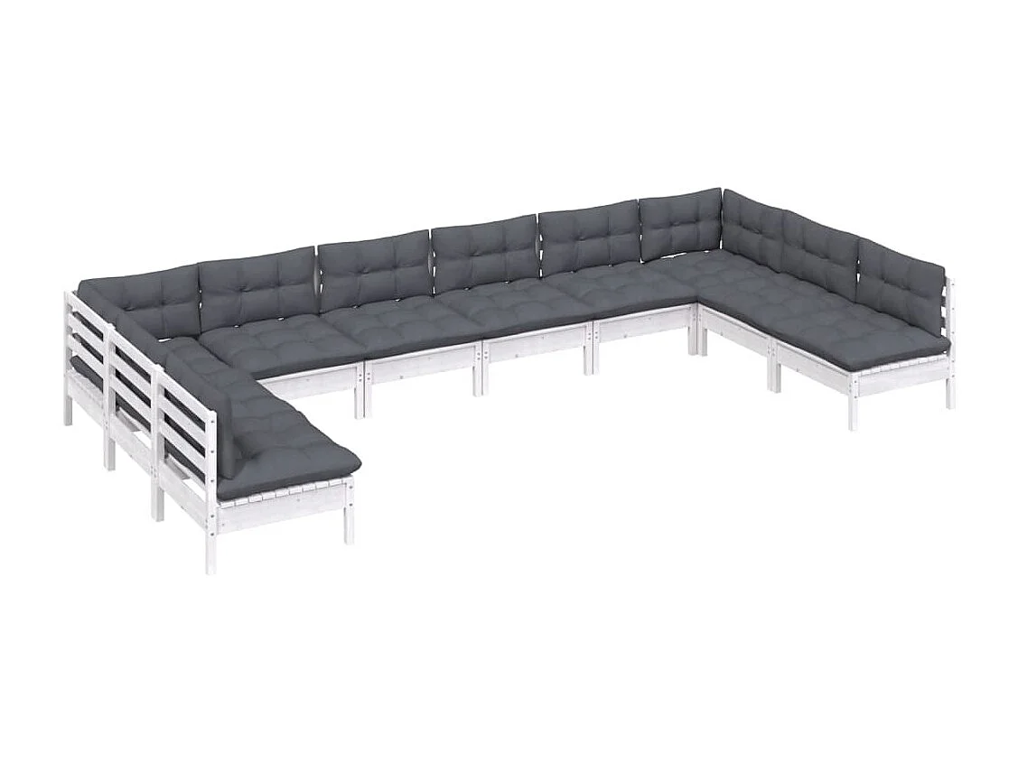 10 pcs conj. lounge de jardim c/ almofadões pinho maciço branco