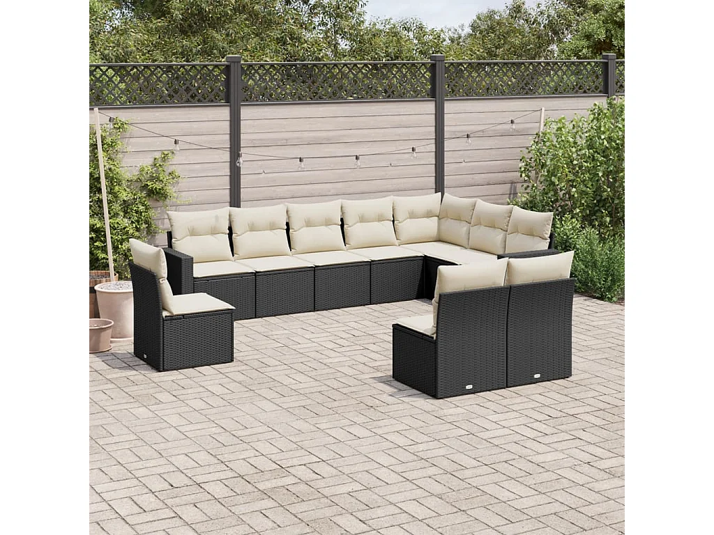 Garden Furniture - 10-tlg. Garten-Sofagarnitur mit Kissen Schwarz Poly Rattan