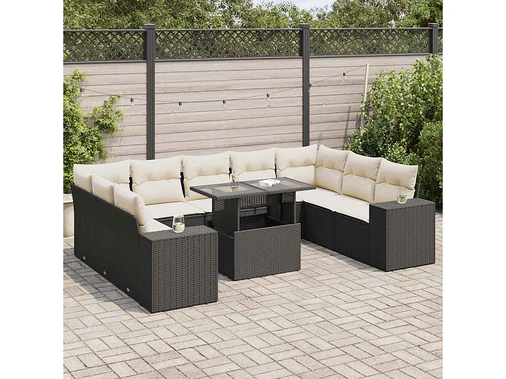 Garden Furniture - 10-delige Loungeset met kussens poly rattan zwart