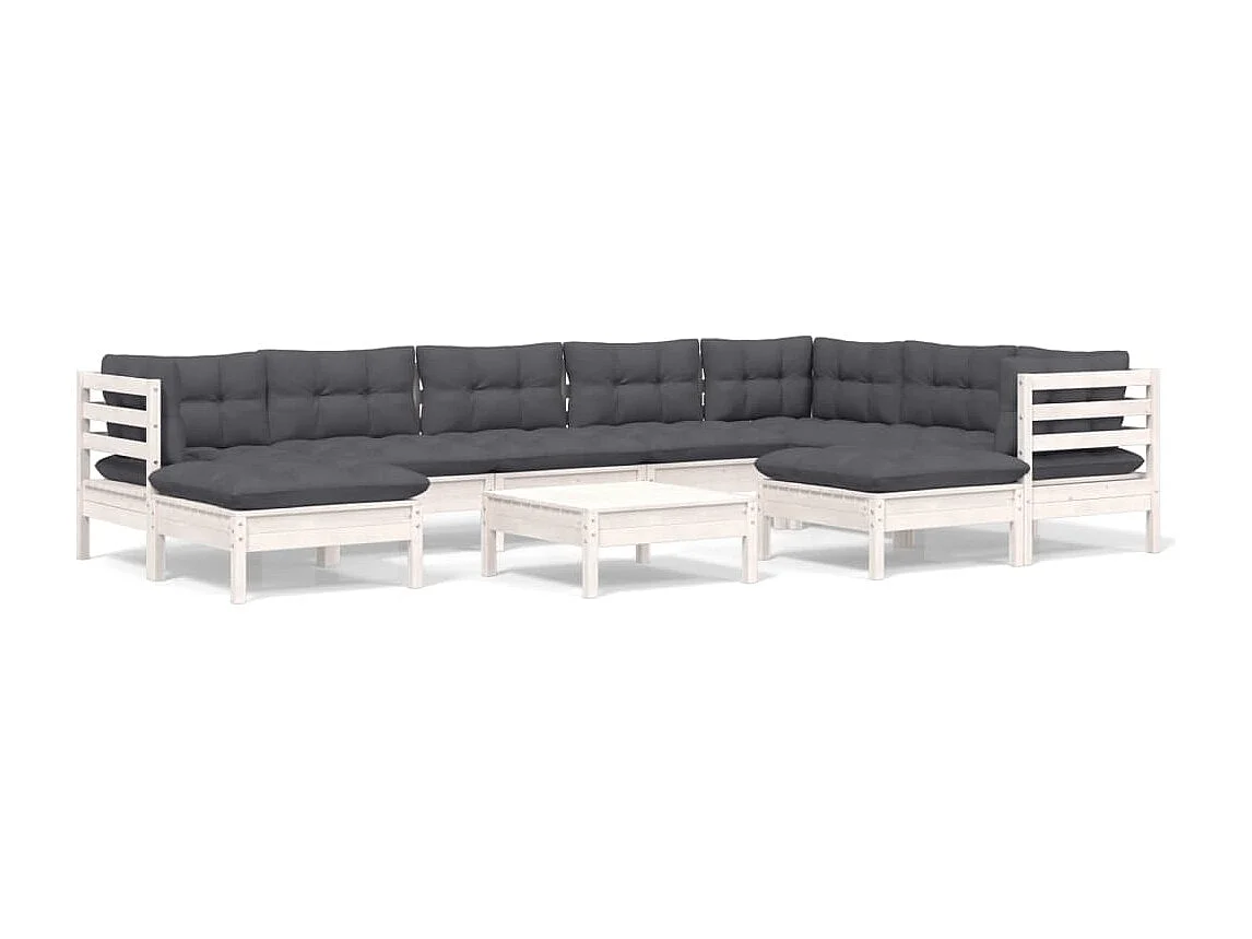 10 pcs conj. lounge de jardim c/ almofadões pinho maciço branco