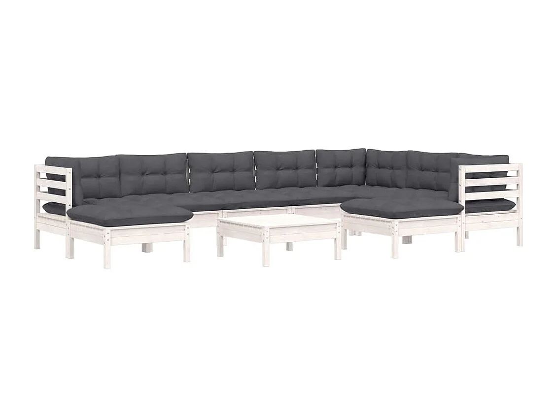 10 pcs conj. lounge de jardim c/ almofadões pinho maciço branco