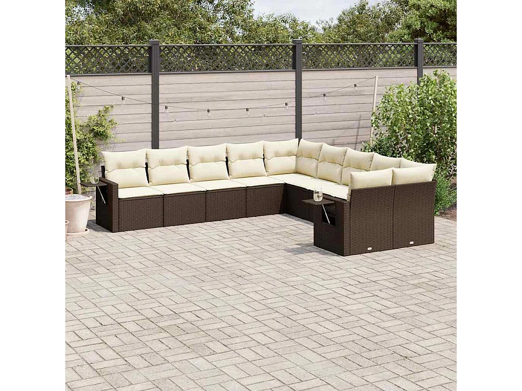 Garden Furniture - Salon de jardin 10 pcs avec coussins marron résine tressée