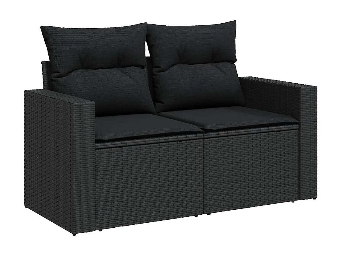 Garden Furniture - 10-tlg. Garten-Sofagarnitur mit Kissen Schwarz Poly Rattan