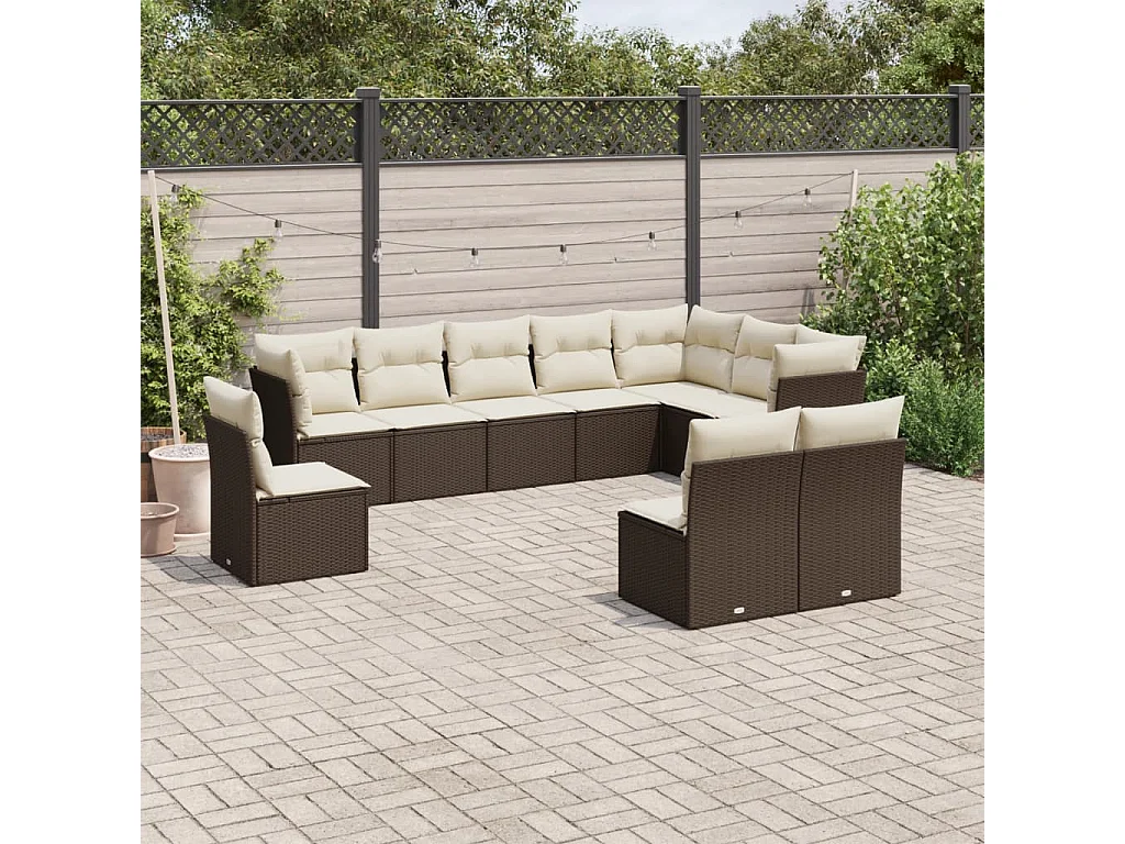 Garden Furniture - Salon de jardin 10 pcs avec coussins marron résine tressée