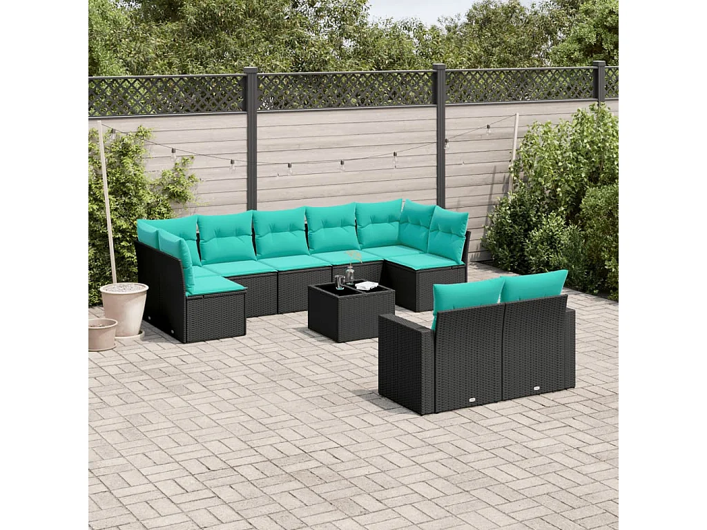 Garden Furniture - Salon de jardin 10 pcs avec coussins noir résine tressée