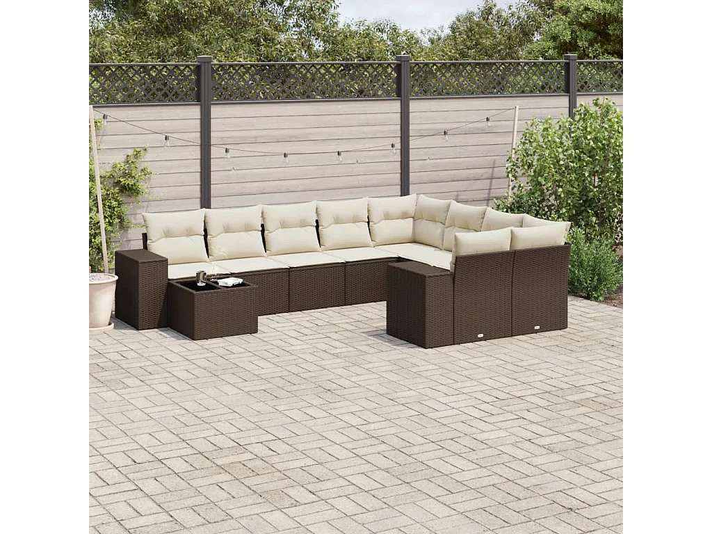 Garden Furniture - Salon de jardin 10 pcs avec coussins marron résine tressée