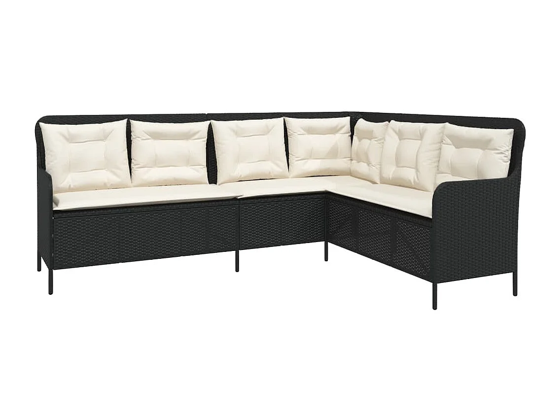 2 pcs conjunto sofás de jardim com almofadões vime PE preto