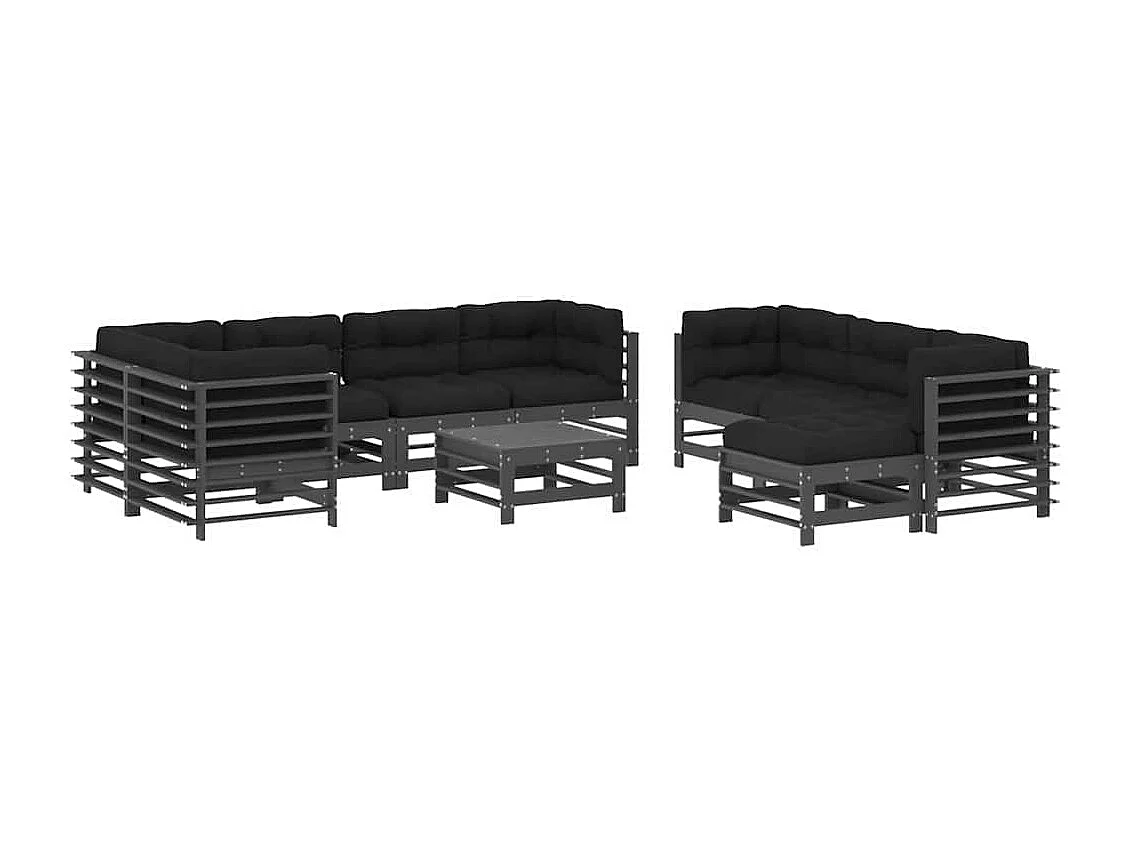 10pcs conjunto lounge jardim c/ almofadões madeira maciça cinza