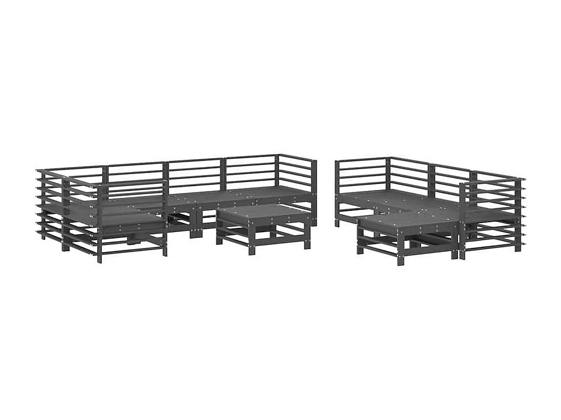 10pcs conjunto lounge jardim c/ almofadões madeira maciça cinza