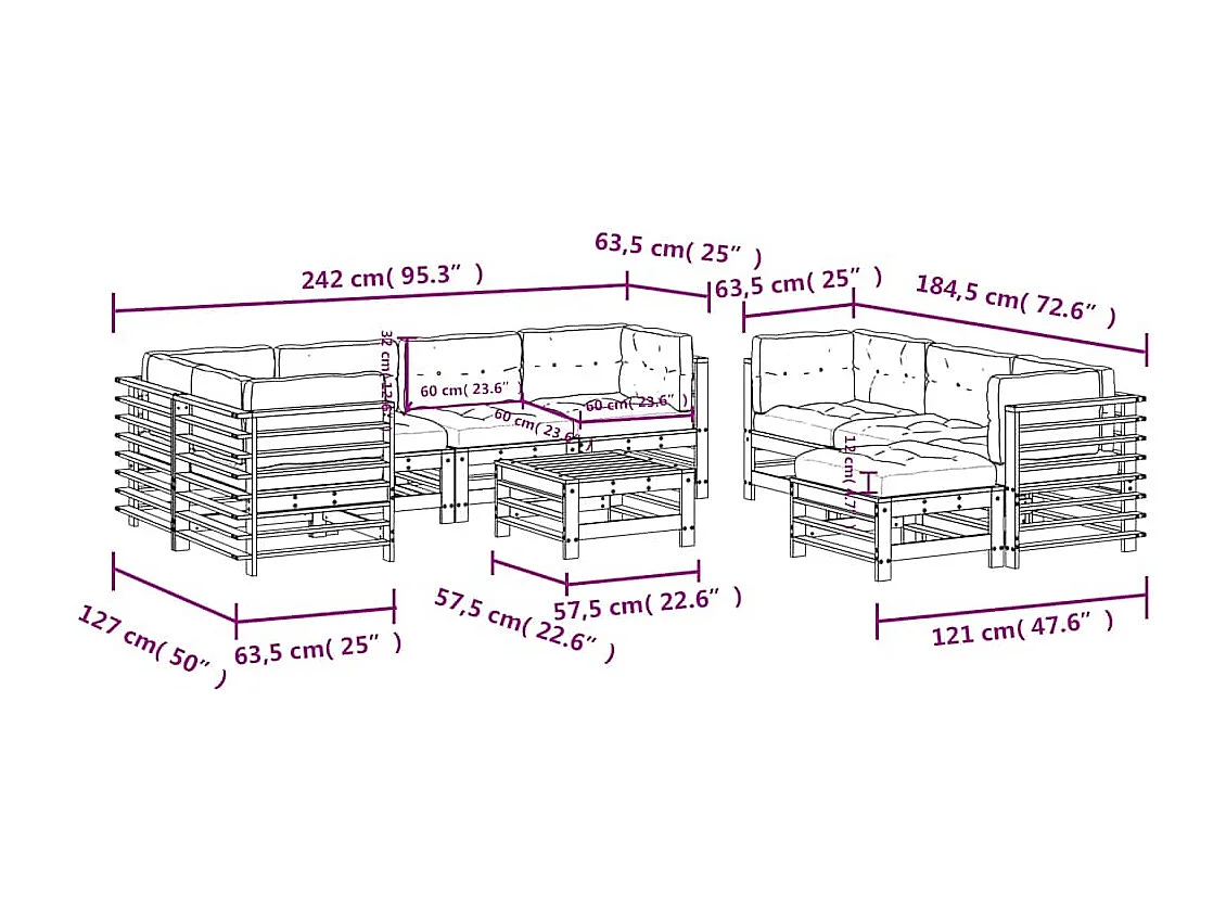 10pcs conjunto lounge jardim c/ almofadões madeira maciça cinza
