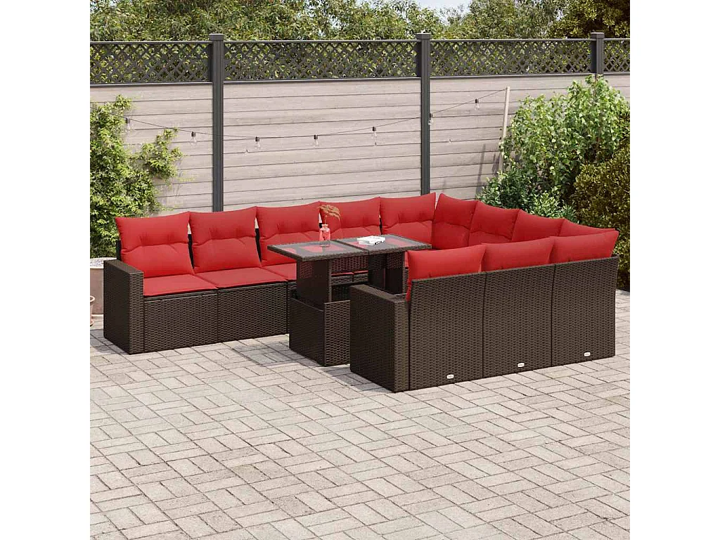 Garden Furniture - 11-tlg. Garten-Sofagarnitur mit Kissen Braun Poly Rattan Akazie