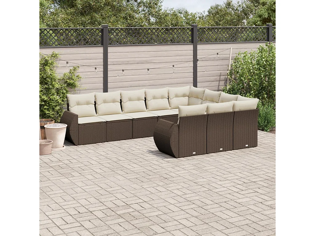 Garden Furniture - Set Divani da Giardino 10pz con Cuscini in Polyrattan Marrone