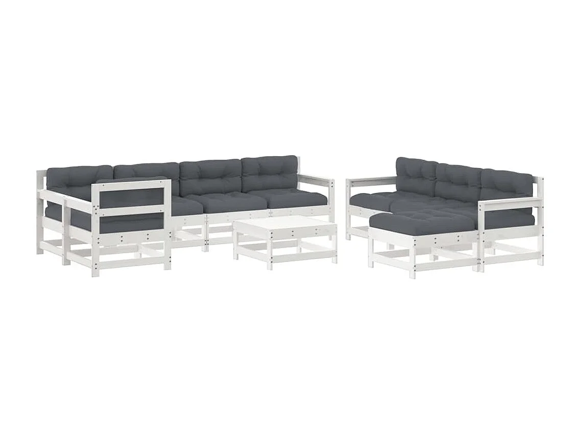 10pcs conjunto lounge jardim c/almofadões madeira maciça branco