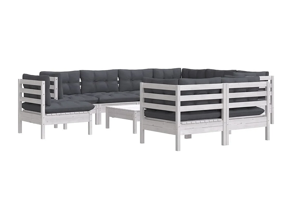 10 pcs conj. lounge de jardim c/ almofadões pinho maciço branco
