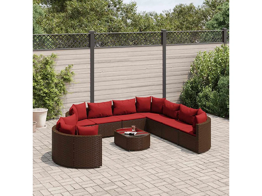 Garden Furniture - Salon de jardin 10 pcs avec coussins marron résine tressée