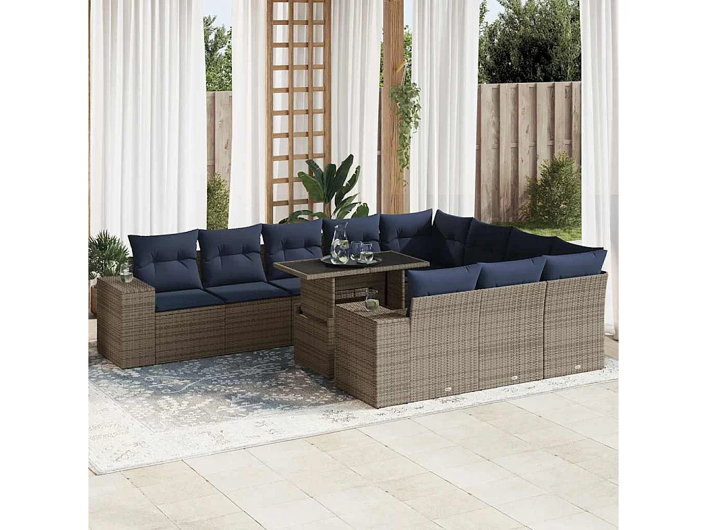 Garden Furniture - Set Divani Giardino 11 pz con Cuscini Polyrattan Acacia Grigio