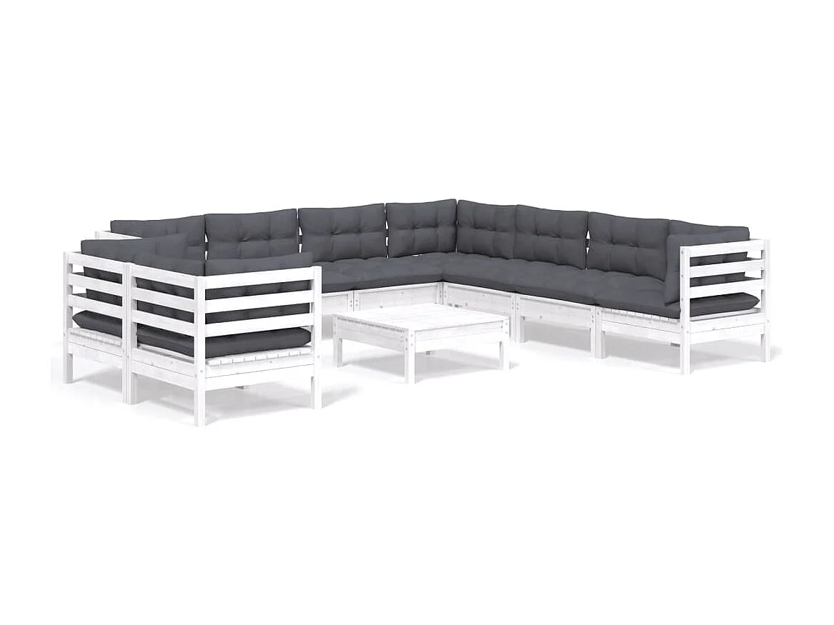 10 pcs conj. lounge de jardim c/ almofadões pinho maciço branco