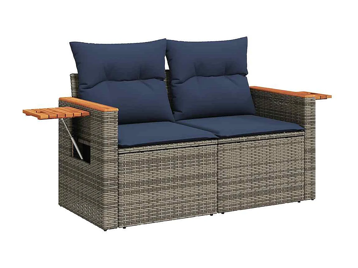 Garden Furniture - 10-tlg. Garten-Sofagarnitur mit Kissen Grau Poly Rattan