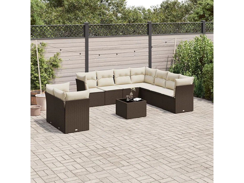 Garden Furniture - Set Divani da Giardino 10pz con Cuscini in Polyrattan Marrone