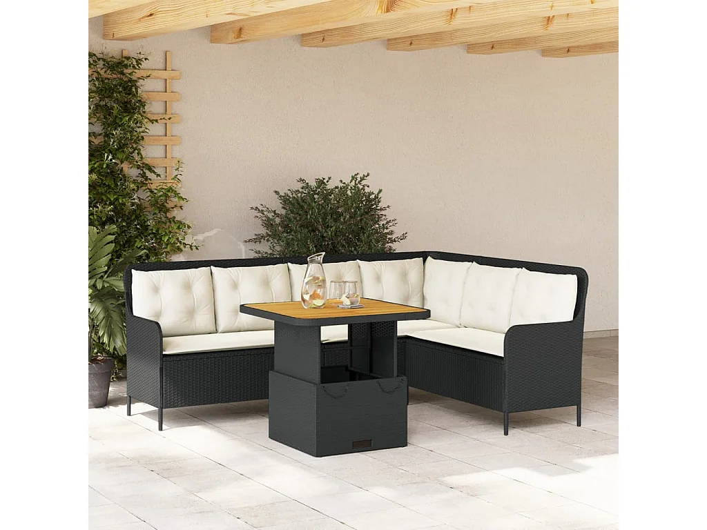 Garden Furniture - 2-tlg. Garten-Sofagarnitur mit Auflagen Schwarz Poly Rattan