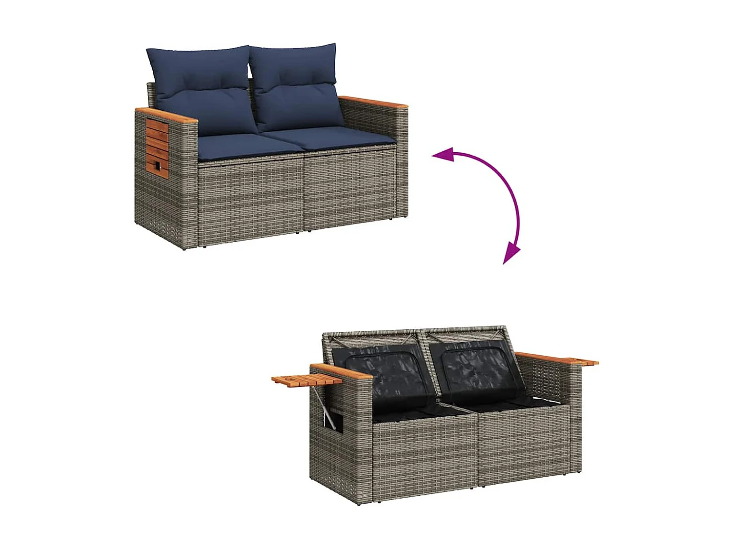 Garden Furniture - 11-tlg. Garten-Sofagarnitur mit Kissen Grau Poly Rattan Akazie