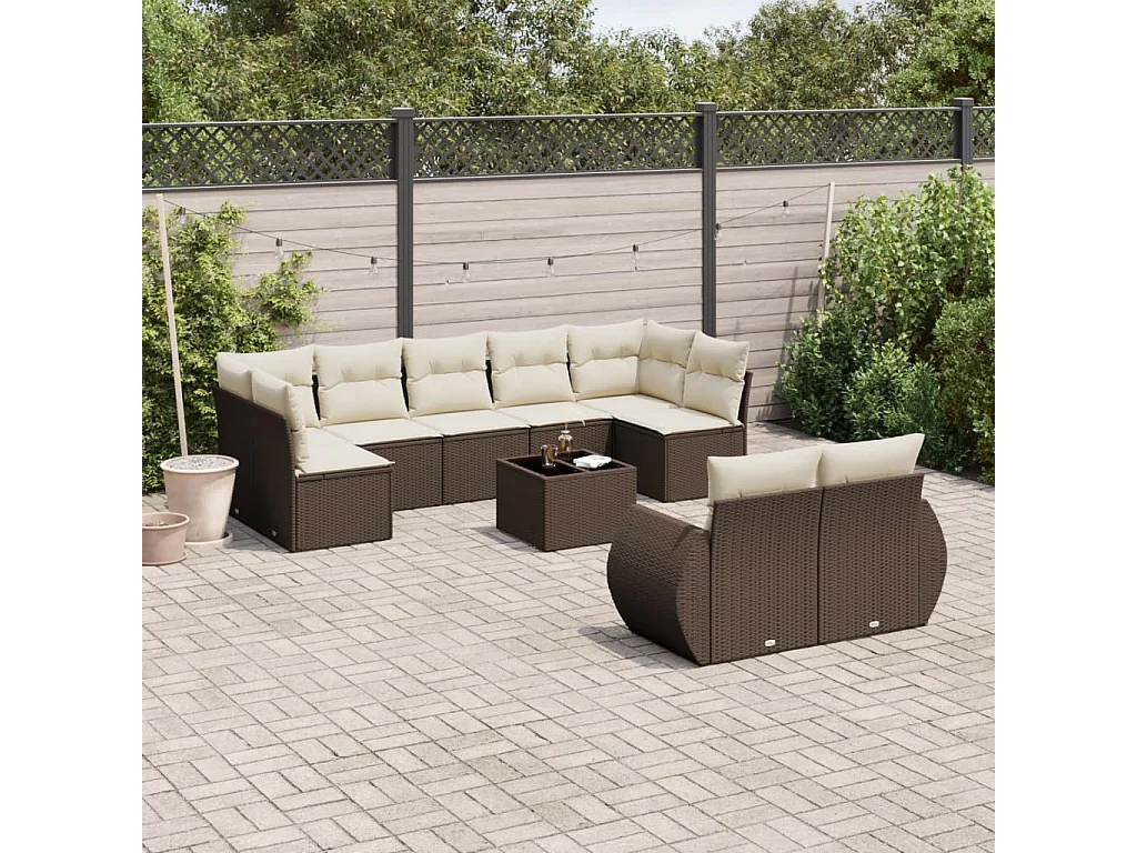Garden Furniture - Set Divani da Giardino 10pz con Cuscini in Polyrattan Marrone