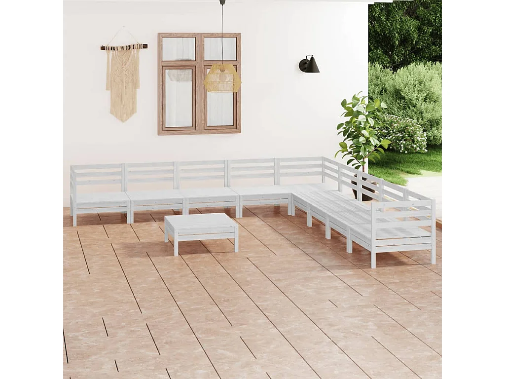 10 pcs conjunto lounge de jardim pinho maciço branco