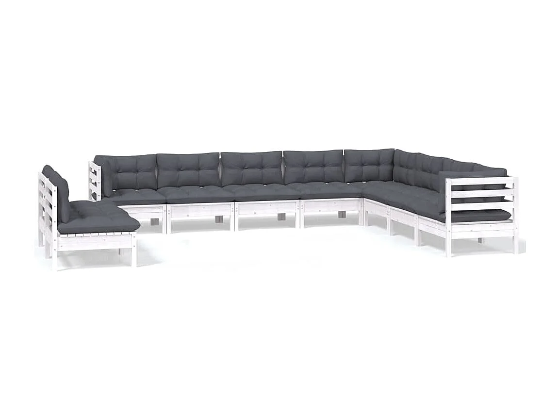 10 pcs conj. lounge de jardim c/ almofadões pinho maciço branco